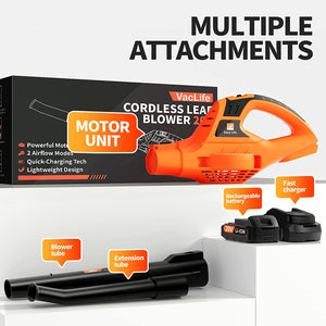 VacLife Leaf Blower, 20V Cordless Leaf Blower with Powerful Motor & Long Runtime, Lightweight Leaf Blower with 2 Airflow Modes for Snow Blowing & Lawn Care, Model: LB-570, Orange (VL707)