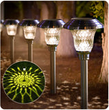 H*Sheng TPK Solar Pathway Lights 8 Pack Supper Bright Up to 12 Hrs Landscape Stake Glass Stainless Steel Waterproof Auto On/Off Sun Powered Garden Lighting for Yard Patio Walkway Outdoor Spike