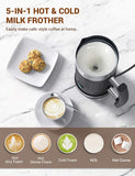 Elechomes 5 in 1 Milk Frother, Electric Milk Steamer, Automatic Hot and Cold Milk Foam Maker, 10oz Foam Maker for Coffee with Non-Stick Inner