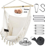 KOMOREBI Hammock Chair Swing with Hanging Hardware Kits, Cotton Canvas Hammock Hanging Chair, Include 2 Cushions +Side Pocket + Rope + Carrying Bag