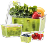 MRT Vegetable Containers for Fridge，Produce Saver Container Fruit Storage Organizer 3 Pack BPA-Free Fresh Containers Refrigerator with Lid & Colander for Salad Lettuce Berry Storage Stay Fresh