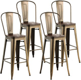 Mecor Metal Bar Stools Set of 4 w/ Removable Backrest , 30'' Dining Counter Height Chairs with Wood Seat Metal Frame, Silver