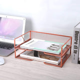 ProAid Desk File Organizer, Letter Tray Organizer, 2 Tier Stackable Paper Tray Organizer for Women, Rose Gold