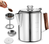 Eurolux Percolator Coffee Maker Pot - 9 Cups | Durable Stainless Steel Material | Brew Coffee On Fire, Grill or Stovetop | No Electricity, No Bad Plastic Taste | Ideal for Home, Camping & Travel