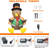 PAVEL 42 Inches Inflatable Lighted Happy Turkey - Turkey Gobble Pilgrim Thanksgiving Festive Yard Decor Display Autumn Fall Lights Outdoor Decoration