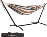 SUPERJARE Double Hammock with 9 FT Space Saving Steel Stand, 550lbs Capacity w/ Portable Carrying Bag, Perfect for Patio, Camping Indoor Outdoor, White/Coffee