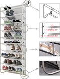 FKUO 10-Tier Over The Door Shoe Organizer Hanging Shoe Storage with 2 Customized Strong Metal Hooks for Closet Pantry Kitchen Accessory - Space Saving Solution (10 Layer, White)