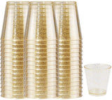 Matana 200 PACK Plastic Gold Glitter Shot Cups, 2OZ Disposable Shot Glasses,Small Hard Plastic Tumblers,Gold Tasting Sampling Cups