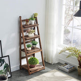 RHF 45" Foldable Ladder Shelf, Plant Stand, Indoor Flower Pot Stand, Flower Pot Ladder, Folding A-Frame Free Standing Display Shelf, Patio Rustic Wood Stand with Shelves, 4 Tier Stand Pot Rack, Brown