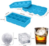 GDREAMT  Ice Cube Trays Silicone Sphere Ice Ball Molds, GDREAMT Set of 2 Round Ice Ball Maker with Lid & Large Square Ice Cube Molds for Whiskey, Cocktail & Brandy, Reusable and BPA Free