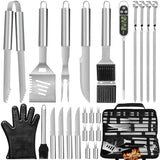 POLIGO 26PCS Camping Grill Utensils Set Stainless Steel BBQ Grill Accessories Set with Case, Grilling Accessories for Outdoor Grill Set Barbecue Tools Kit Ideal Christmas Birthday Gifts for Men Women