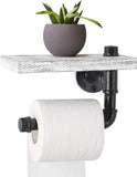 CADUKE Industrial Toilet Paper Holder, Tissue Holder Wall Mounted with Wood Shelf, Vintage Pipe Toilet Paper Holder for Bathroom Washroom Farmhouse Kitchen, White