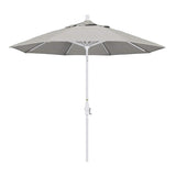 California Umbrella 9' Round Aluminum Market Umbrella, Crank Lift, Collar Tilt, White Pole, Sunbrella Pacific Blue