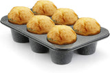 Monfish Jumbo Deep Muffin pan 6 cup large cupcake pan black granite finish Carbon steel muffin tin 3.5x3inch cup (deep 6 cup)