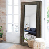 Trvone Full Length Mirror Floor Mirror Rustic Wood Frame, Hanging Vertically or Horizontally or Leaning Against Wall, Large Bedroom Mirror Dressing Mirror Wall-Mounted Mirror, 58