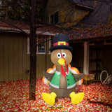 PAVEL 42 Inches Inflatable Lighted Happy Turkey - Turkey Gobble Pilgrim Thanksgiving Festive Yard Decor Display Autumn Fall Lights Outdoor Decoration