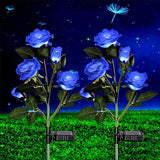 Gottlich 2 Pack Realistic Solar Powered Rose Lights with 5 Rose Flowers,, Bigger Solar Panel Garden Decor Waterproof Solar Decorative Lights for Patio Pathway Courtyard Lawn Yard Farm Wedding