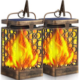 TomCare Solar Lights Upgraded Solar Lantern Flickering Flame Outdoor Hanging Lantern Decorative Lighting Solar Powered Waterproof LED Flame Umbrella Lights for Patio Garden Deck Yard, 2 Pack