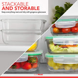 EatNeat 5-Piece Glass Food Storage Containers with Lids - Meal Prep Containers with Airtight Locking Lids to Keep Your Food Fresh - Microwave, Fridge, Freezer, Dishwasher, and Oven Safe| BPA-FREE