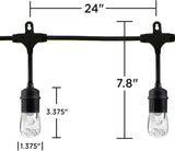 Binval Classic LED Cafe String Lights, Black, 48 Foot Length, 24 Impact Resistant Lifetime Bulbs, Premium, Shatterproof, Weatherproof, Indoor/Outdoor, Commercial Grade, UL Listed, 31664