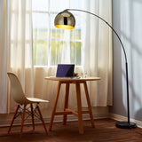 Versanora VN-L00013 Arquer Real Marble Base Modern LED Arc Floor Lamp Tall Standing Hanging Light with Bell Shade for Living Room Reading Bedroom Home Office, 67 inch Height, Black