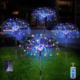 Unihoh Outdoor Solar Garden Lights, 4 Pack 120 LED Copper Wire Waterproof Solar Garden Fireworks Lamp with Remote, 8 Modes Decorative Sparkles Stake Landscape Light for Garden Pathway Lawn Decor (Colorful)