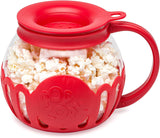 Jaskzuzu  Original Microwave Micro-Pop Popcorn Popper Borosilicate Glass, 3-in-1 Silicone Lid, Dishwasher Safe, BPA Free, 3 Quart Family Size, Red