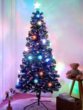 Juegoal 6 ft Pre-Lit Optical Fiber Christmas Artificial Tree, with LED RGB Color Changing Led Lights, Snowflakes and Top Star, Festive Party Holiday Fake Multicolored Xmas Tree with Durable Metal Legs