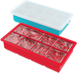 GDREAMT Large Silicone Ice Cube Trays - 2 Pack 8 Square Cubes per Tray Ideal for Whiskey, Cocktails, Soups, Baby Food and Frozen Treats - Flexible and BPA Free and Includes Covers for Easy Stacking