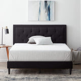 LUCID Upholstered Bed with Diamond Tufted Headboard-Sturdy Wood Build-No Box Spring Required Platform, King, Pearl