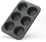 Monfish Jumbo Deep Muffin pan 6 cup large cupcake pan black granite finish Carbon steel muffin tin 3.5x3inch cup (deep 6 cup)