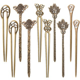 Jetec 10 Pieces Chinese Women Hair Chopsticks Antique Bronze Decorative Hair Pin Vintage Hair Sticks for Hair Diy Accessory, 5 Styles (Vintage Style)