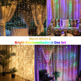 Minetom LED Curtain Lights Warm White, 9.8 Feet 300 Led Remote Control with 8 Lighting Modes, Timer Twinkle Lights Indoor, Outdoor String Lights for Bedroom Wedding Party Backdrop Wall Curtain Lights