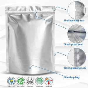 Premount 100 Mylar Bags for Food Storage With Oxygen Absorbers 300cc - 1 Gallon 4 Mil 10"x14", 6"x9", 4"x6" - Resealable Bags for Packaging Products & Smell Proof Ziplock Sealable Bags for Candy