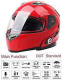 FreedConn Bluetooth Motorcycle Helmets Speakers Integrated Modular Flip up Dual Visors Full Face Built-in Bluetooth Mp3 Intercom headset Communication Range 500M (Red, Medium)