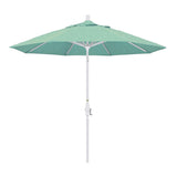 California Umbrella 9' Round Aluminum Market Umbrella, Crank Lift, Collar Tilt, White Pole, Sunbrella Pacific Blue