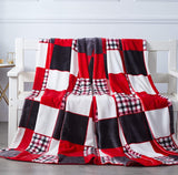 MIIII Holiday Red Super Soft Fleece Plaid Patchwork Throw Bed Blanket, 63x87 Inches Queen (4025)