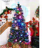 Juegoal 6 ft Pre-Lit Optical Fiber Christmas Artificial Tree, with LED RGB Color Changing Led Lights, Snowflakes and Top Star, Festive Party Holiday Fake Multicolored Xmas Tree with Durable Metal Legs