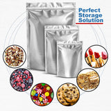 Premount 100 Mylar Bags for Food Storage With Oxygen Absorbers 300cc - 1 Gallon 4 Mil 10"x14", 6"x9", 4"x6" - Resealable Bags for Packaging Products & Smell Proof Ziplock Sealable Bags for Candy