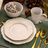 Elama Round Decorated Stoneware Scallop Embossed Dinnerware Dish Set, 16 Piece, Luna