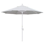 California Umbrella 9' Round Aluminum Market Umbrella, Crank Lift, Collar Tilt, White Pole, Sunbrella Pacific Blue