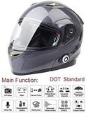 FreedConn Bluetooth Motorcycle Helmets Speakers Integrated Modular Flip up Dual Visors Full Face Built-in Bluetooth Mp3 Intercom headset Communication Range 500M (Red, Medium)